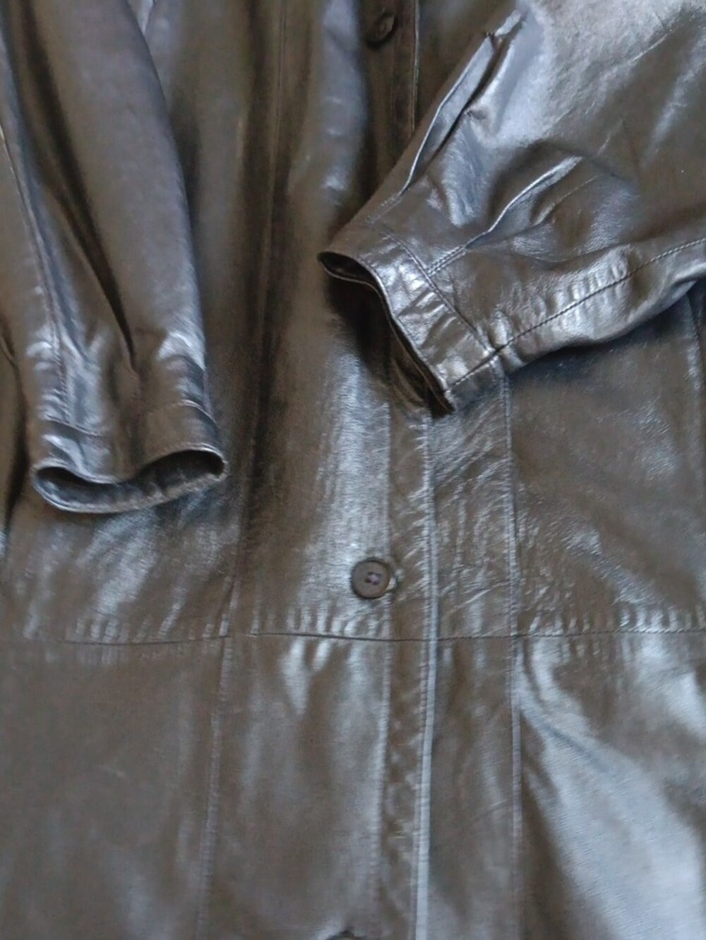 VINTAGE.bagatelle Black Long Midi Leather Coat SIZE 4 - Picture 6 of 9